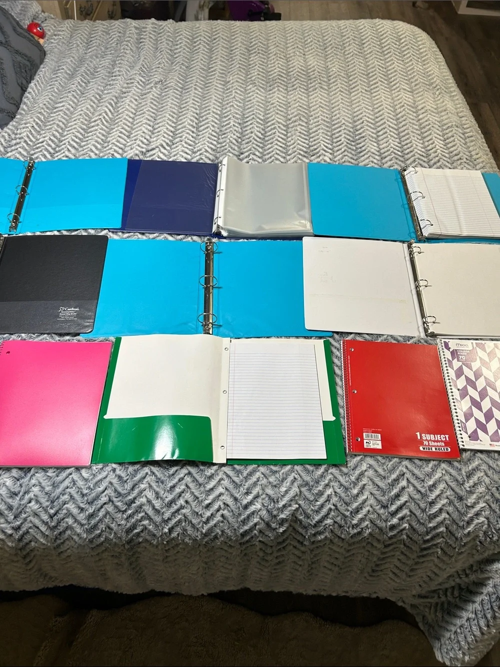 Assorted Color 1”- 2” 3 Ring Binders 100 Clear Sheet Protectors and Notebooks